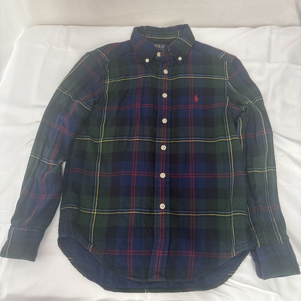 Polo Ralph Lauren Boy's Size 8 Small Button Down Shirt Plaid 100% Cotton Pony